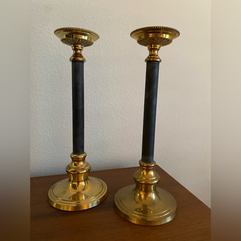 Vintage Dark Academia Brass and Black Candlestick Set of 2 from Pier 1